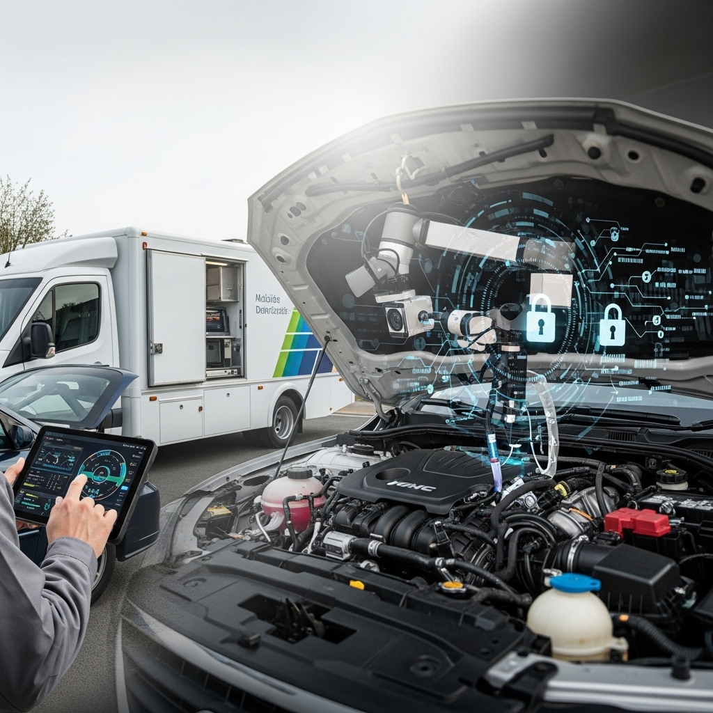 الفني يقوم بالفحص المتنقل